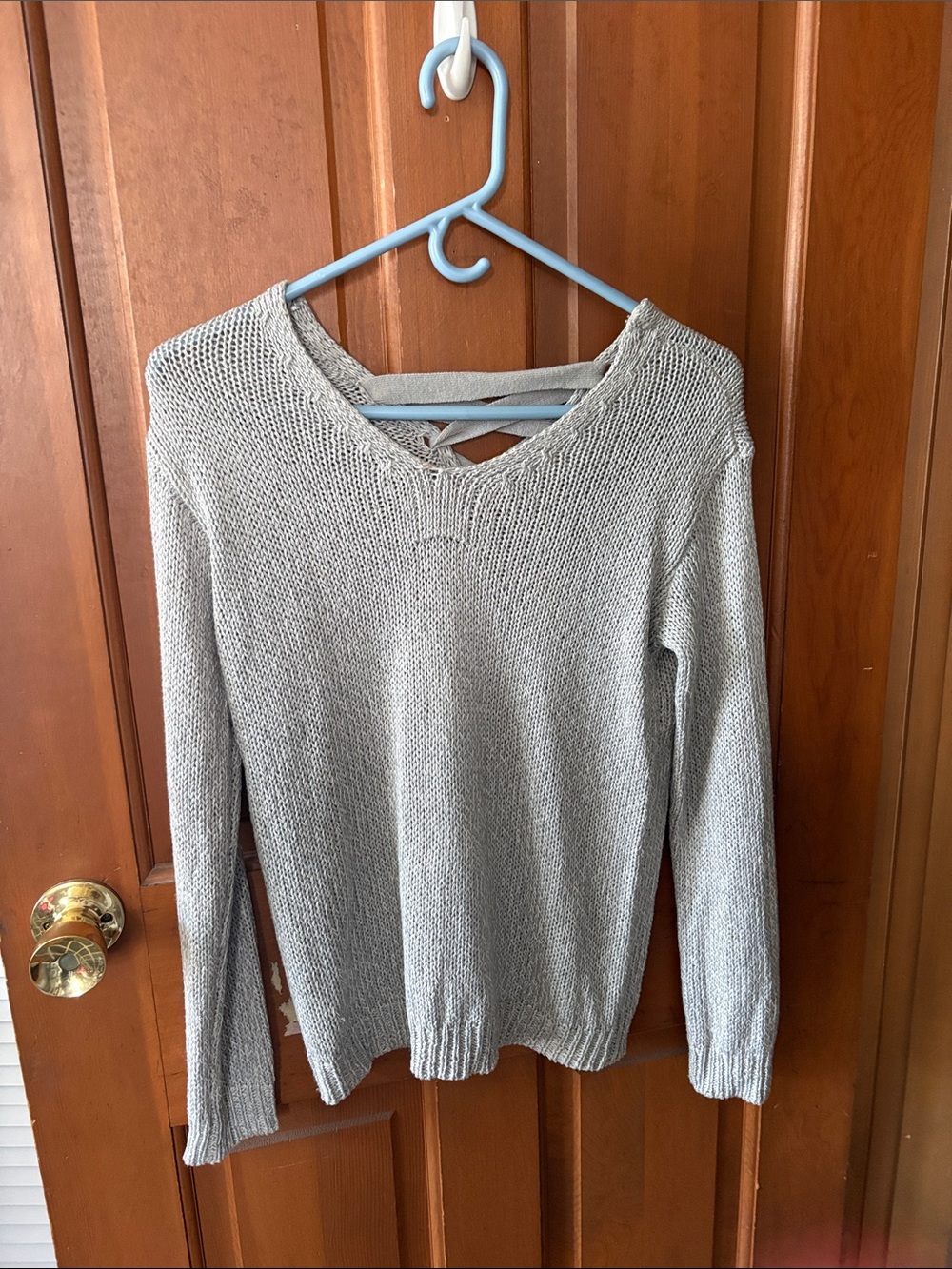 Harper Light Gray V-Neck Knit Sweater